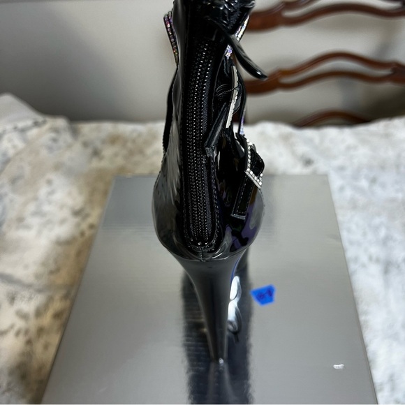 New Ellie Black 7” Fishnet Rhinestone Stiletto Platform Bootie Heels sz 10 - Picture 9 of 11